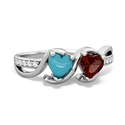 turquoise-garnet double heart ring