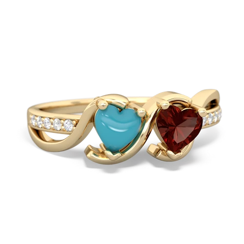 turquoise-garnet double heart ring
