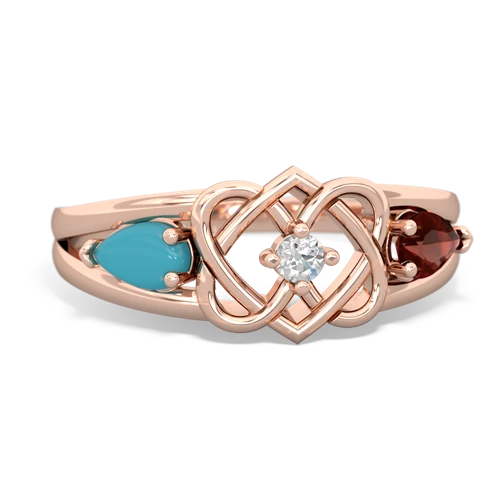 turquoise-garnet double heart ring