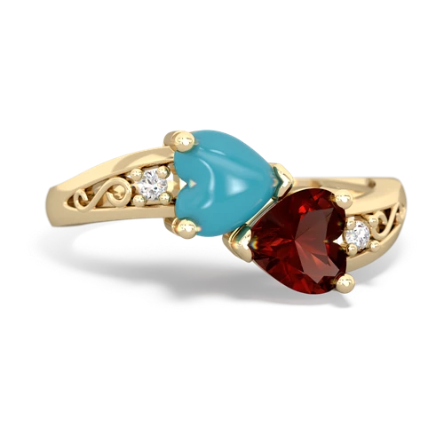 turquoise-garnet filligree ring