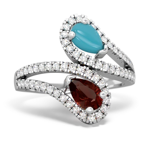 turquoise-garnet pave swirls ring