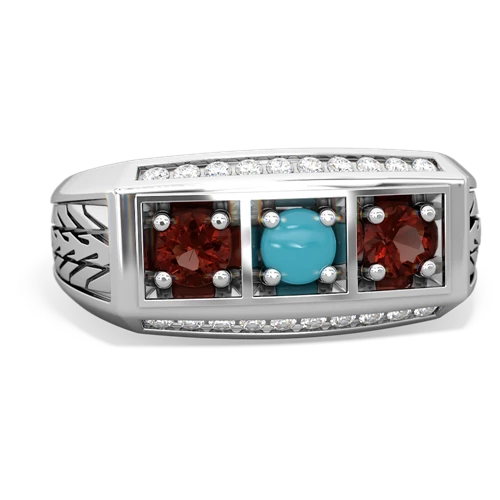 turquoise-garnet three stone ring