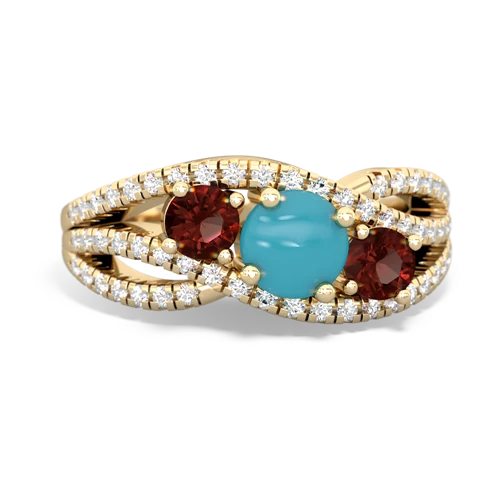 turquoise-garnet three stone pave ring