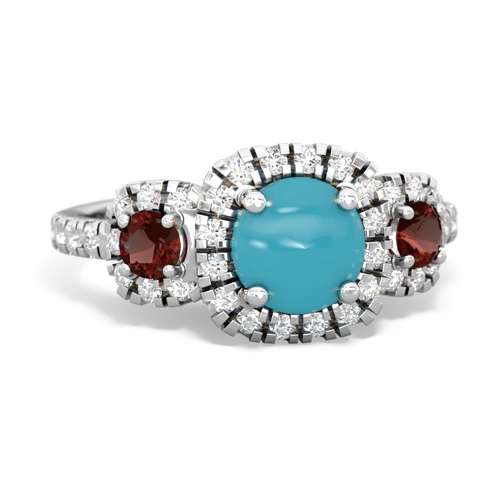 turquoise-garnet three stone regal ring