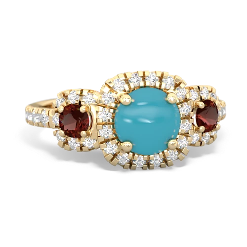 turquoise-garnet three stone regal ring