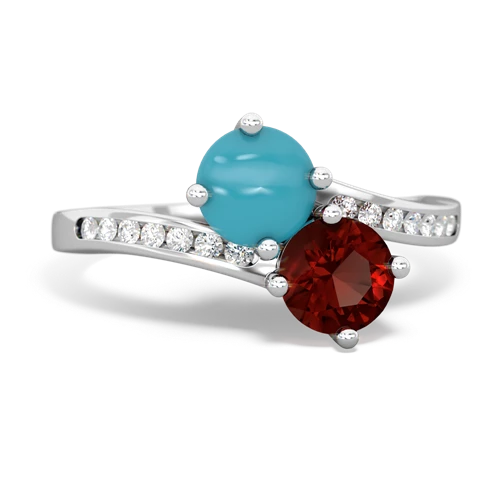 turquoise-garnet two stone channel ring