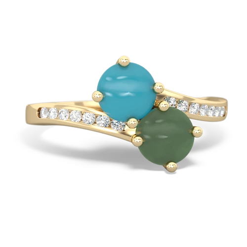 turquoise-jade two stone channel ring