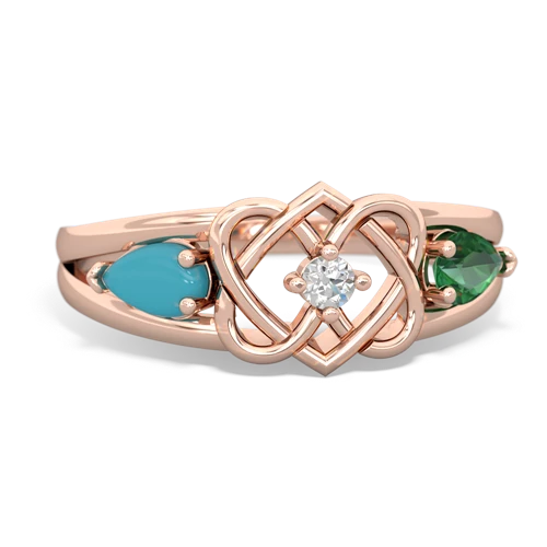 turquoise-lab emerald double heart ring