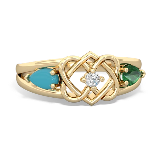 turquoise-lab emerald double heart ring