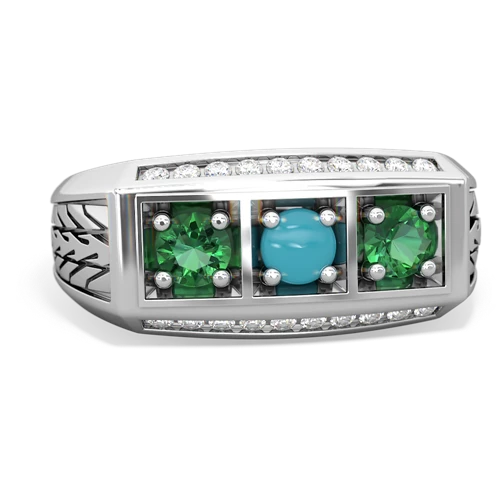 turquoise-lab emerald three stone ring