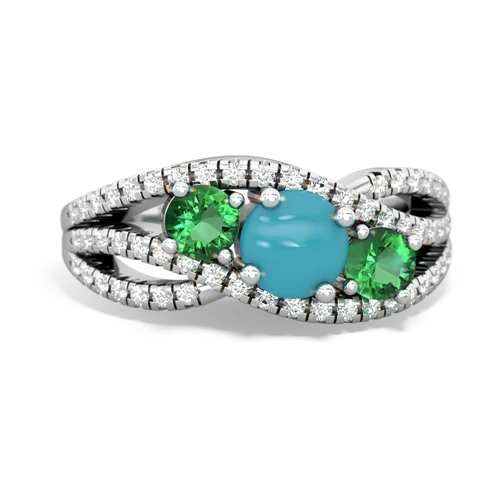 turquoise-lab emerald three stone pave ring