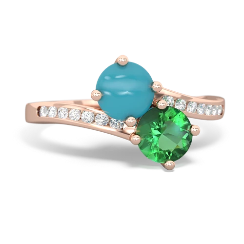 turquoise-lab emerald two stone channel ring