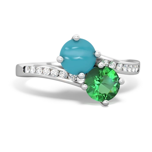 turquoise-lab emerald two stone channel ring