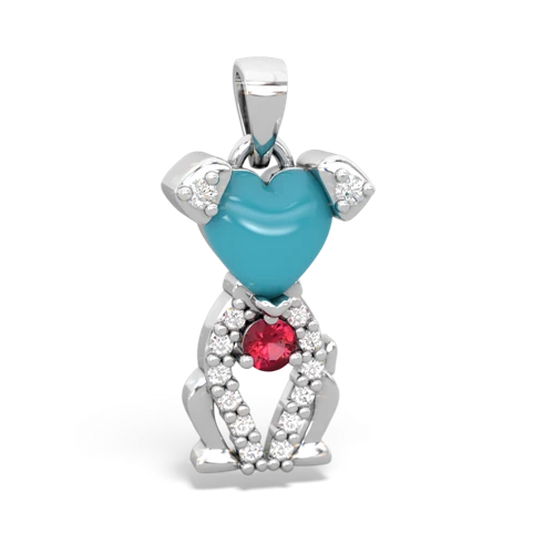 turquoise-lab ruby birthstone puppy pendant
