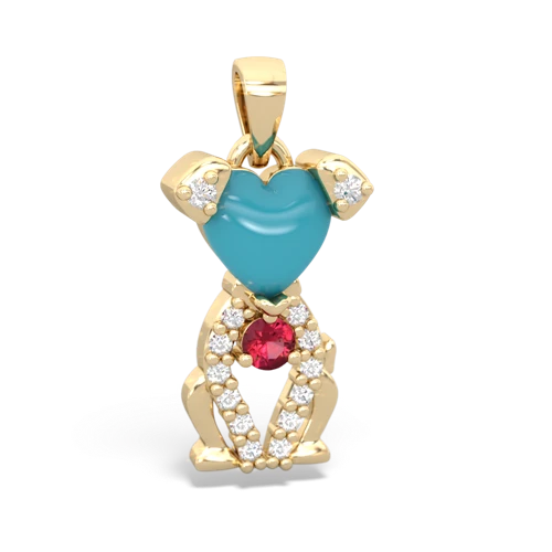turquoise-lab ruby birthstone puppy pendant