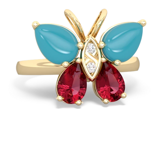 turquoise-lab ruby butterfly ring