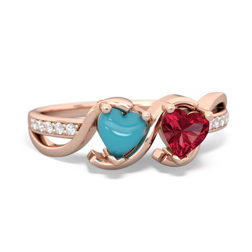 turquoise-lab ruby double heart ring