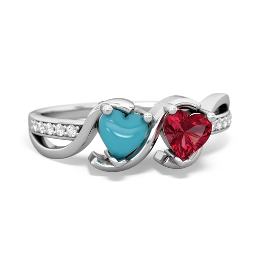 turquoise-lab ruby double heart ring