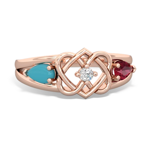 turquoise-lab ruby double heart ring