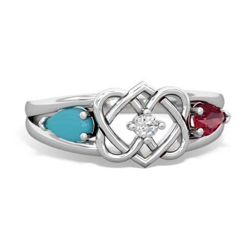 turquoise-lab ruby double heart ring