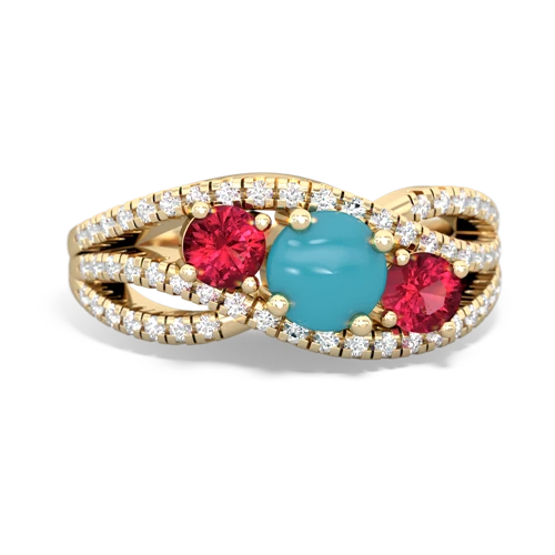 turquoise-lab ruby three stone pave ring