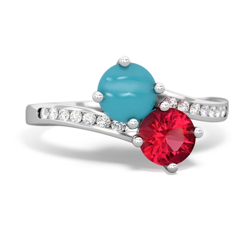 turquoise-lab ruby two stone channel ring