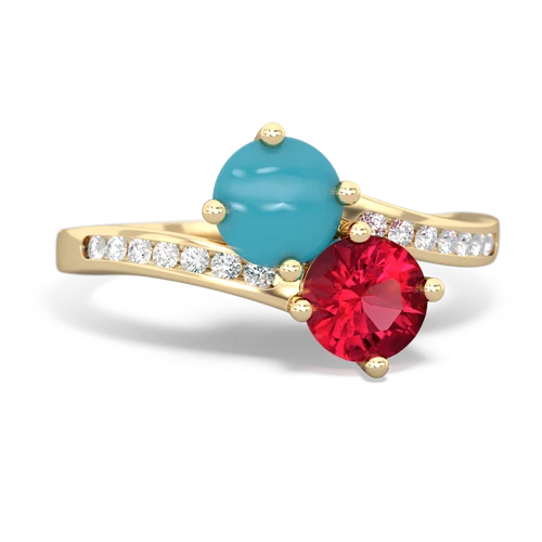 turquoise-lab ruby two stone channel ring