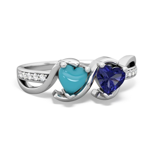 turquoise-lab sapphire double heart ring