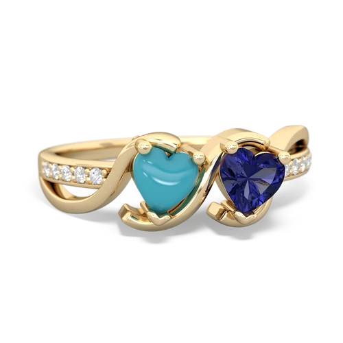 turquoise-lab sapphire double heart ring