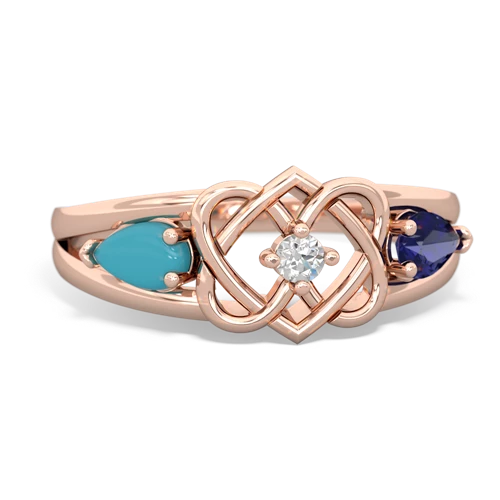 turquoise-lab sapphire double heart ring