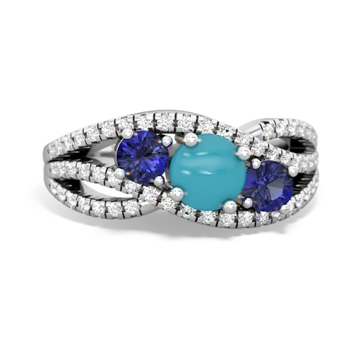 turquoise-lab sapphire three stone pave ring