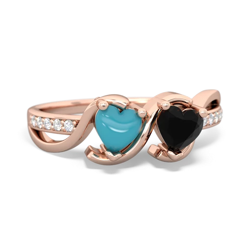 turquoise-onyx double heart ring