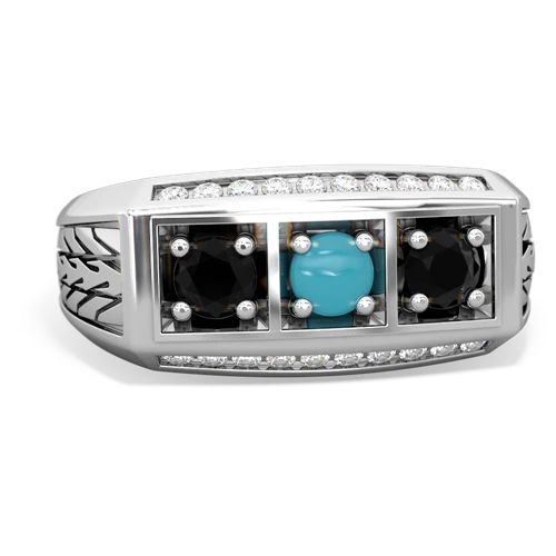 turquoise-onyx three stone ring