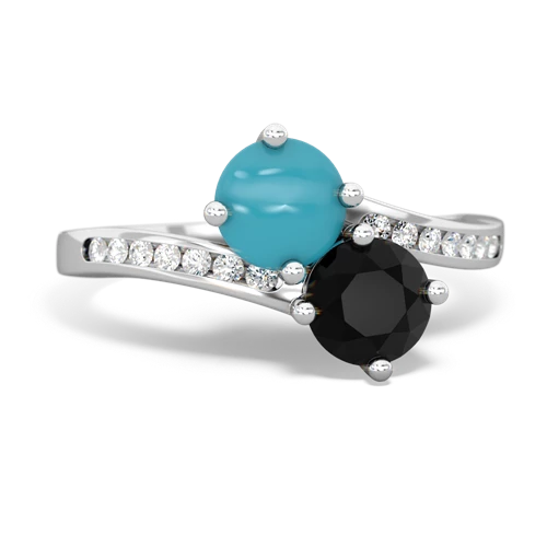 turquoise-onyx two stone channel ring