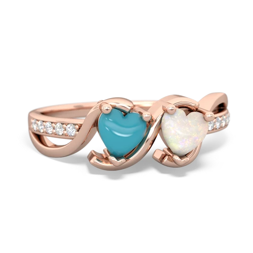 turquoise-opal double heart ring