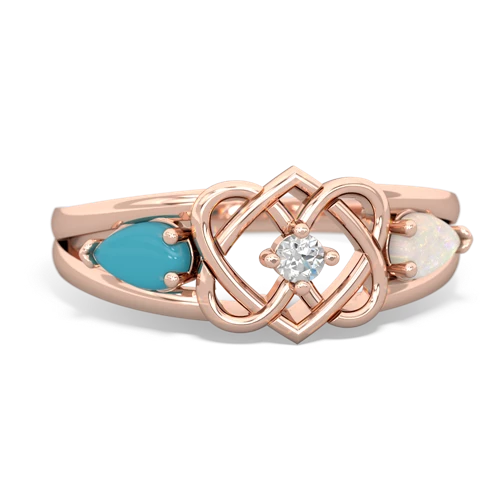 turquoise-opal double heart ring