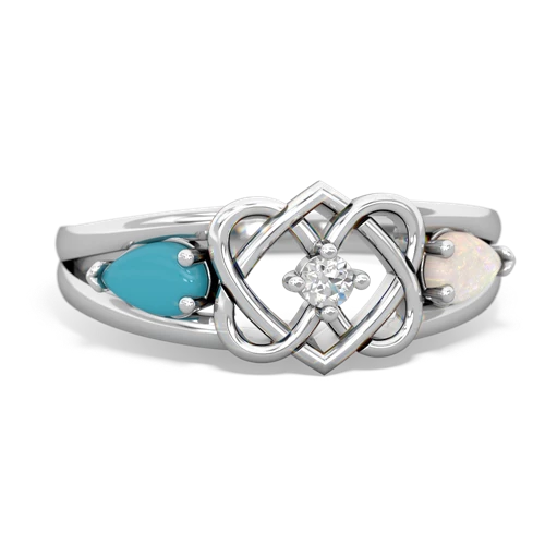 turquoise-opal double heart ring