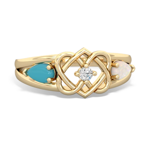 turquoise-opal double heart ring