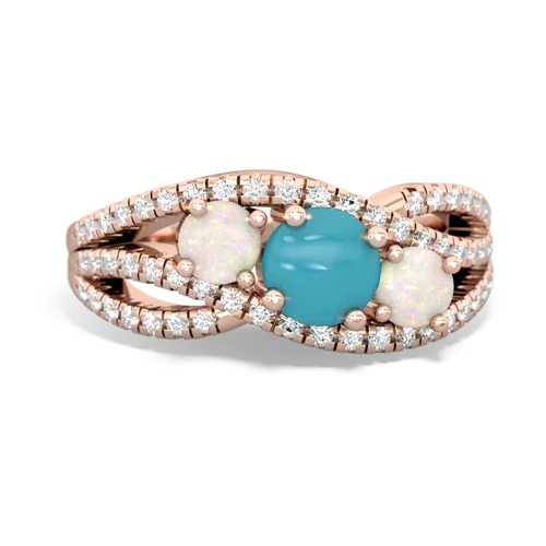 turquoise-opal three stone pave ring