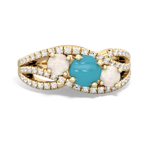 turquoise-opal three stone pave ring