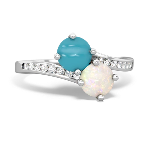 turquoise-opal two stone channel ring