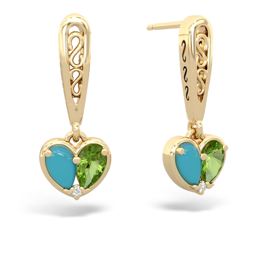 turquoise-peridot filligree earrings