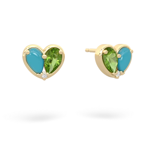 turquoise-peridot one heart earrings