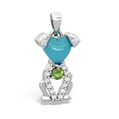 turquoise-peridot birthstone puppy pendant