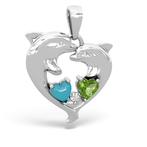 turquoise-peridot dolphins pendant