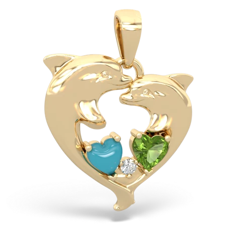 turquoise-peridot dolphins pendant