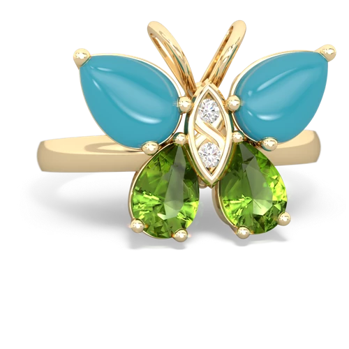 turquoise-peridot butterfly ring