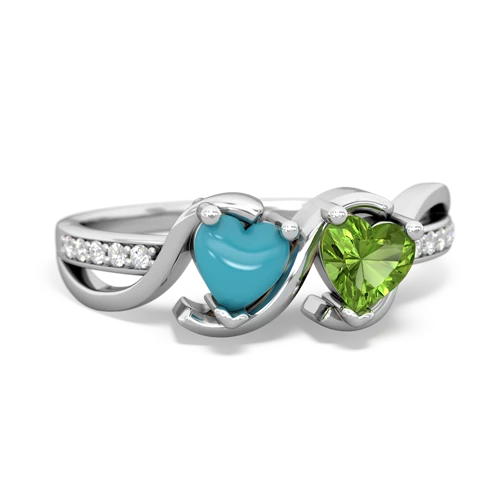 turquoise-peridot double heart ring