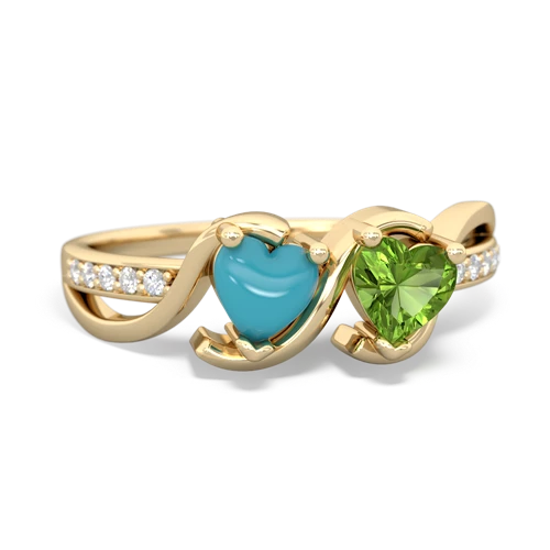 turquoise-peridot double heart ring