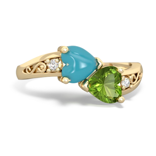 turquoise-peridot filligree ring